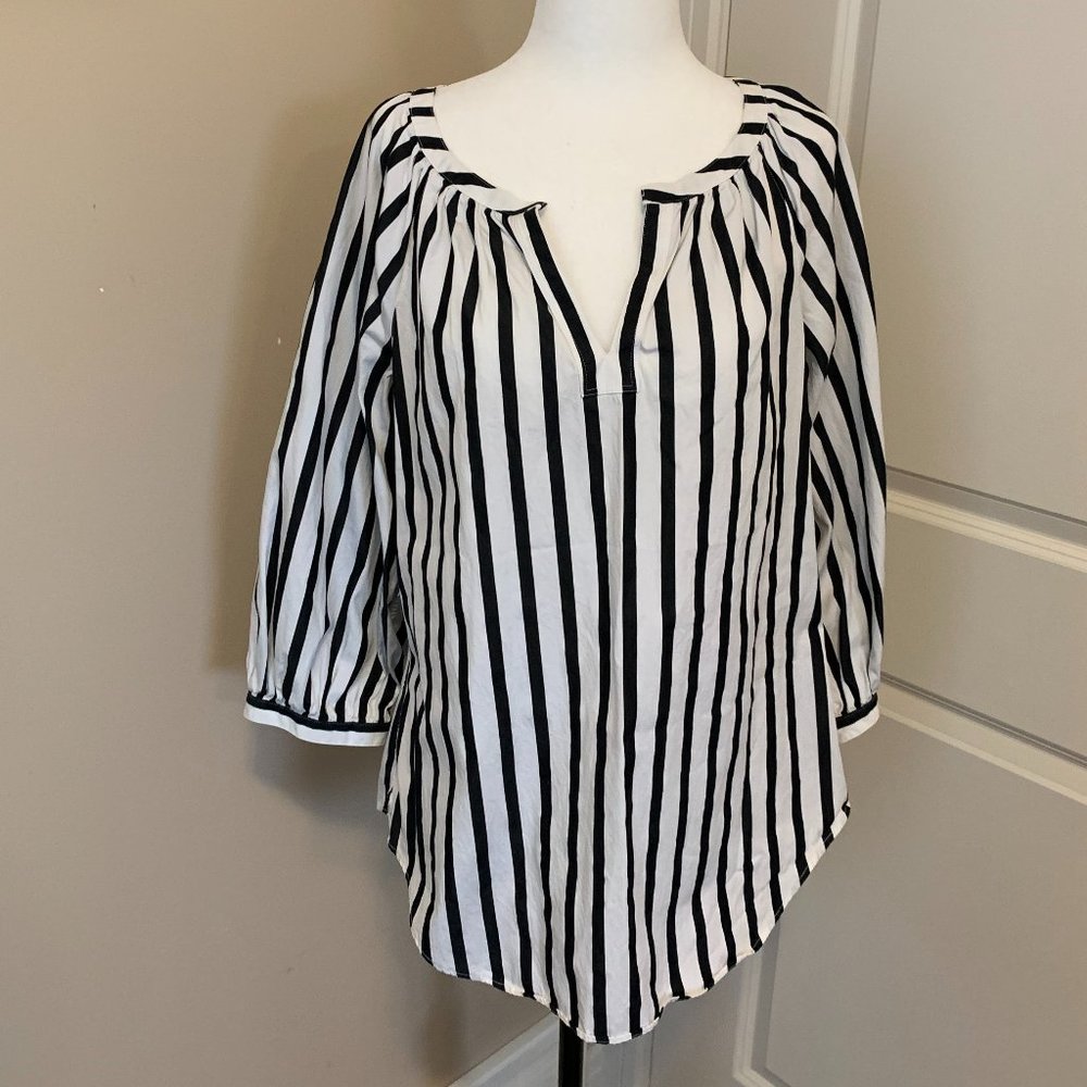 Lauren Ralph Lauren Petite white/black stripes shirt, cotton, L